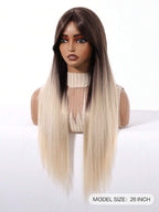 Ash Blonde Ombre Glueless Wigs Silky Straight With Drawstring Human Hair Wig