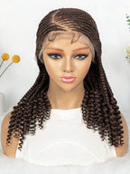 HD Full Lace Women's Fashion Braid Wig Hand-Woven Trench Forehead Tilted Design Medium And Long Tail Curls