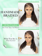 HD Full Lace Women's Fashion Braid Wig Hand-Woven Trench Forehead Tilted Design Medium And Long Tail Curls