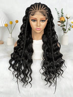 13x6 Lace Front Braided Wig Messy Braid Wig With Water Wave Hair Texture Versatile Styling