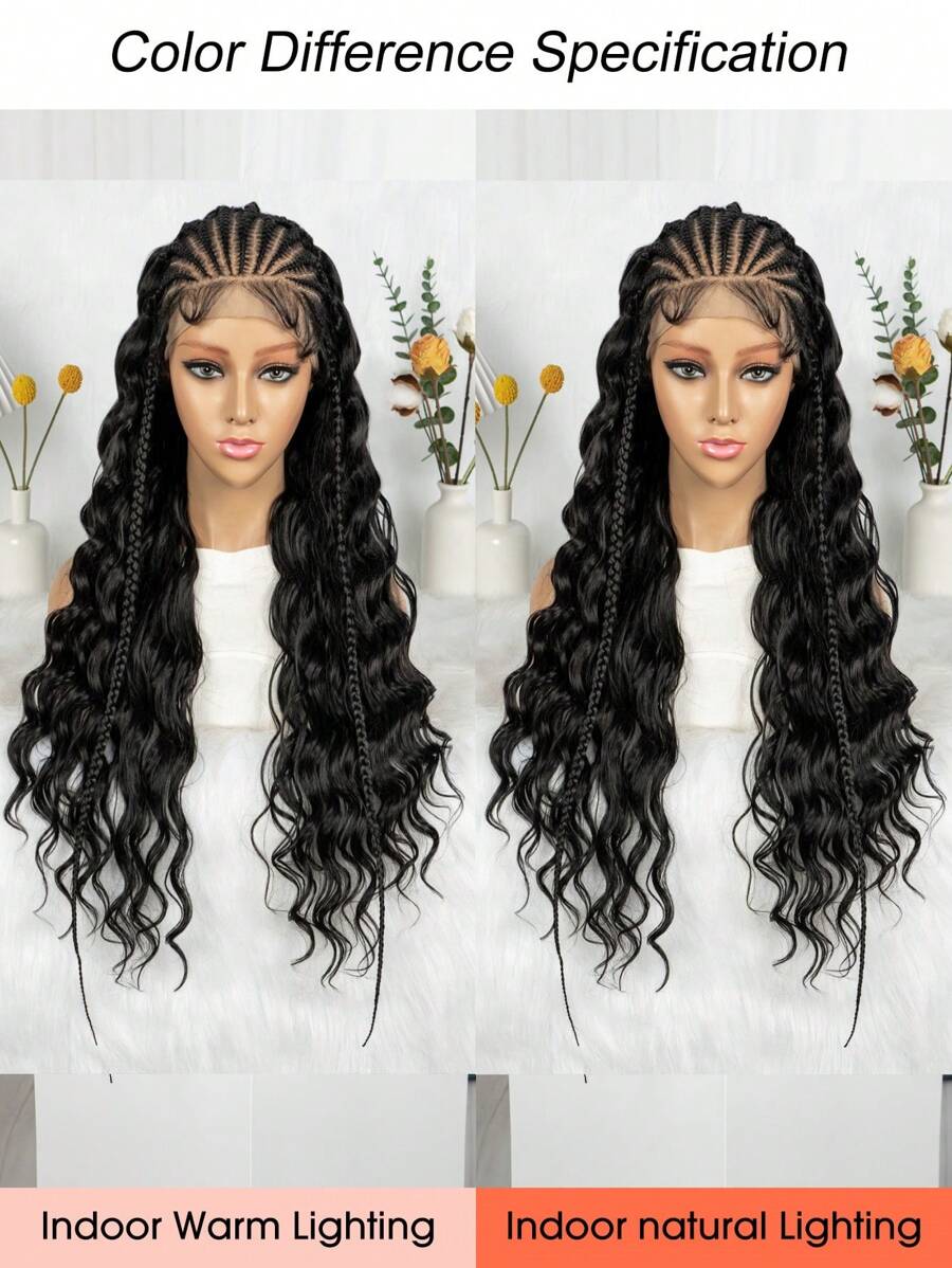 13x6 Lace Front Braided Wig Messy Braid Wig With Water Wave Hair Texture Versatile Styling