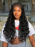 13x6 Lace Front Braided Wig Messy Braid Wig With Water Wave Hair Texture Versatile Styling