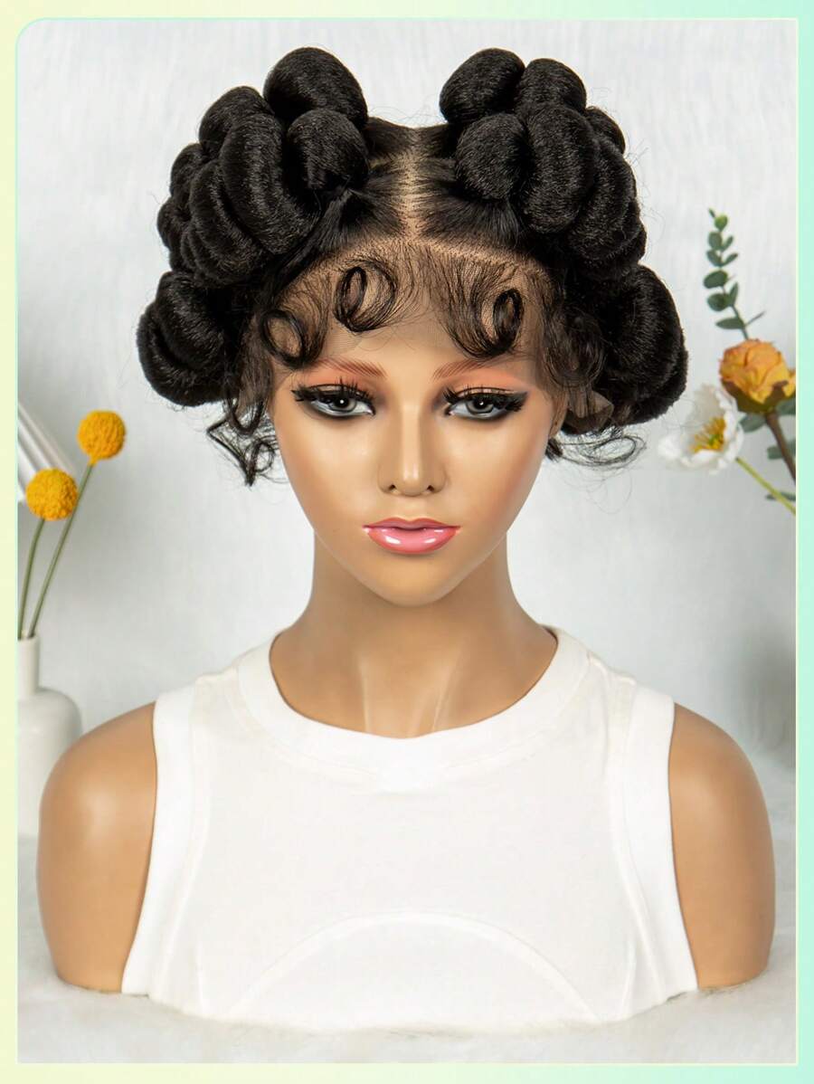 200% Density Transparent Full Lace Bantu Braided Wig With Knotless Braiding Natural Look