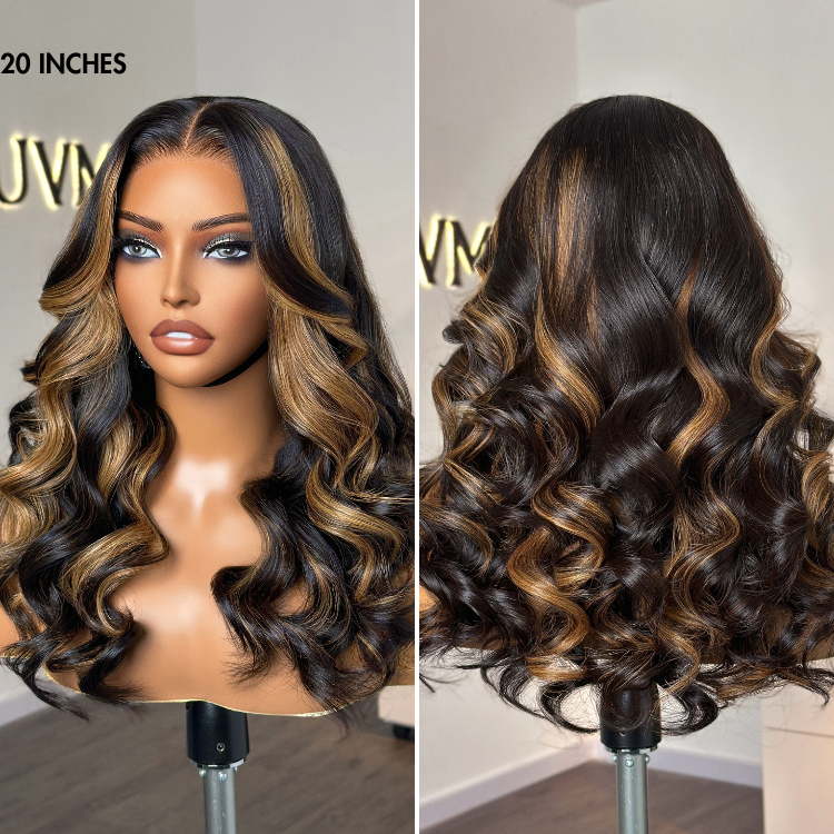 Super Natural Hairline Blonde Mix Black Loose Wave Glueless 5x5 Closure HD Lace Wig