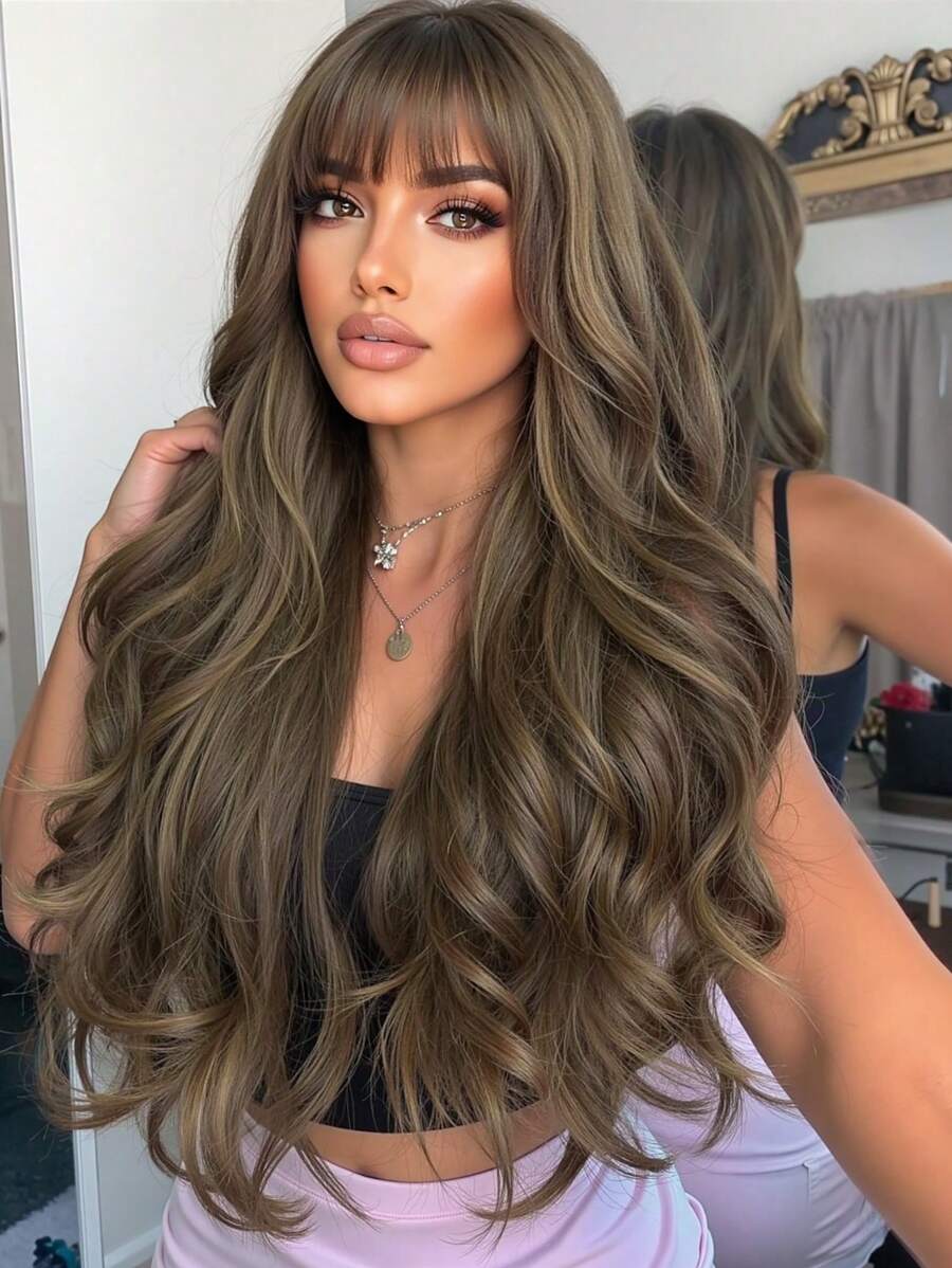 13x6 Glueless Wig Straight With Drawstring Natural Black Human Hair Wig Long Curly Wigs With Bangs Black Wavy Wigs