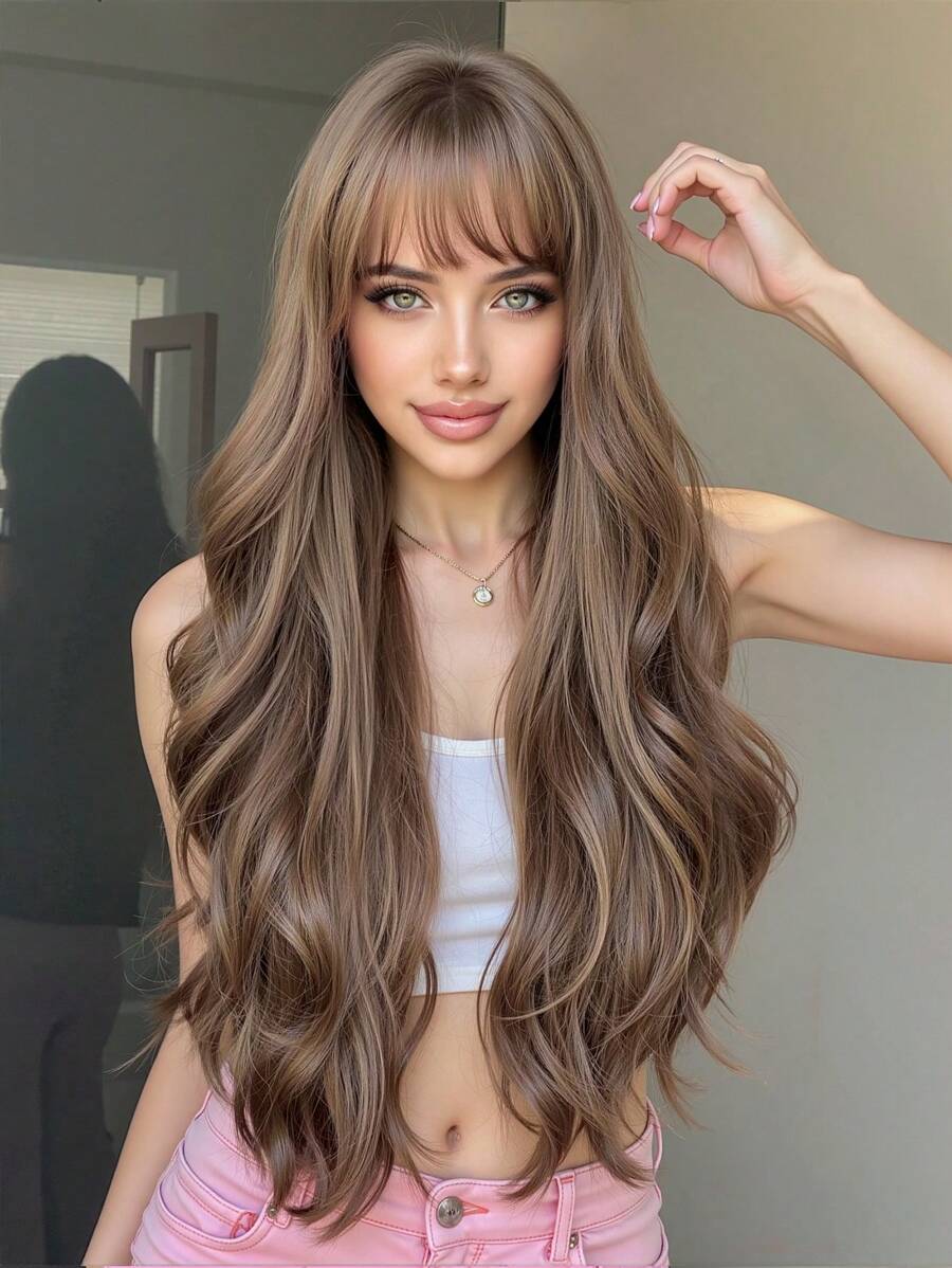 13x6 Glueless Wig Straight With Drawstring Natural Black Human Hair Wig Long Curly Wigs With Bangs Black Wavy Wigs