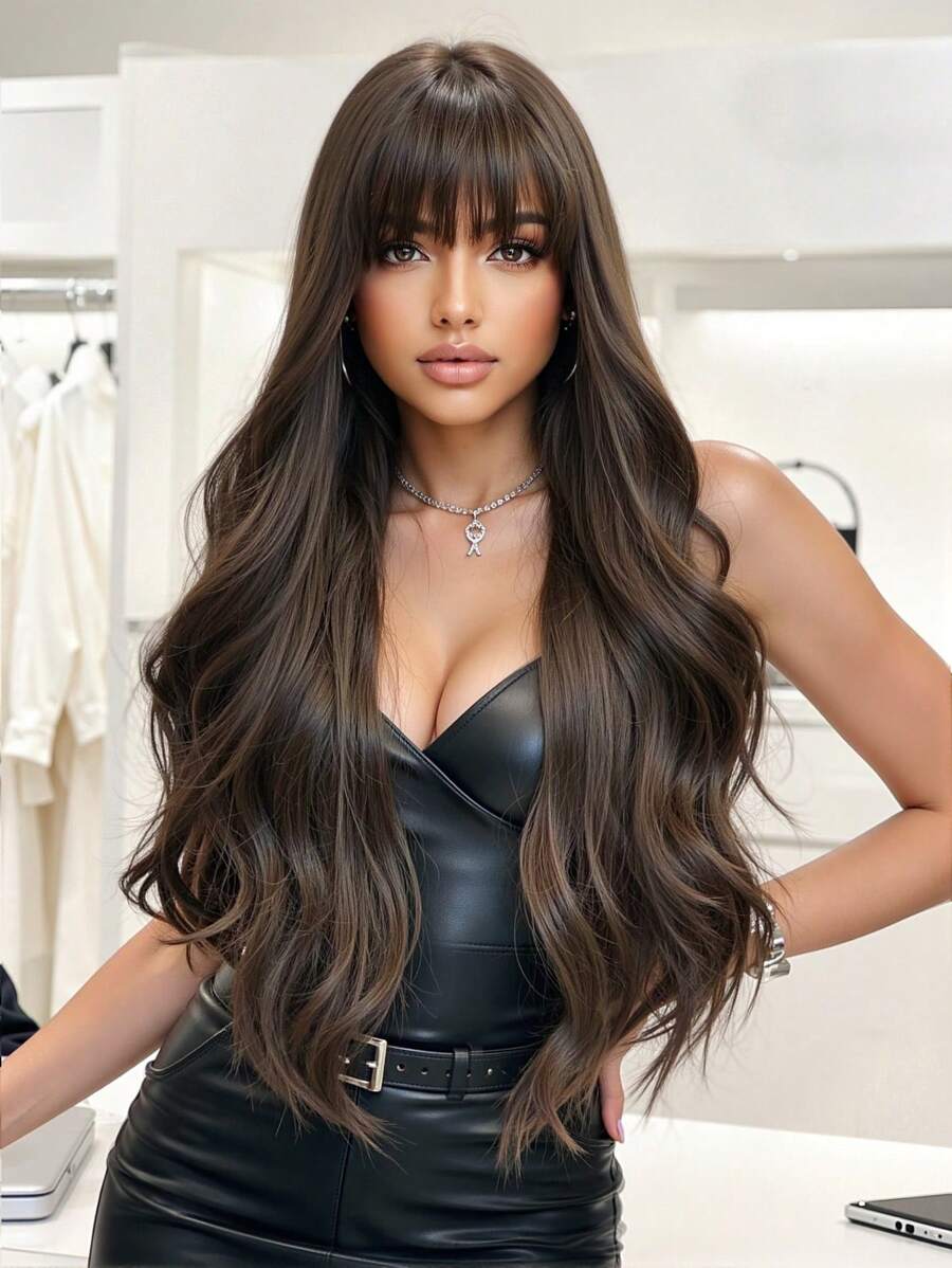 13x6 Glueless Wig Straight With Drawstring Natural Black Human Hair Wig Long Curly Wigs With Bangs Black Wavy Wigs