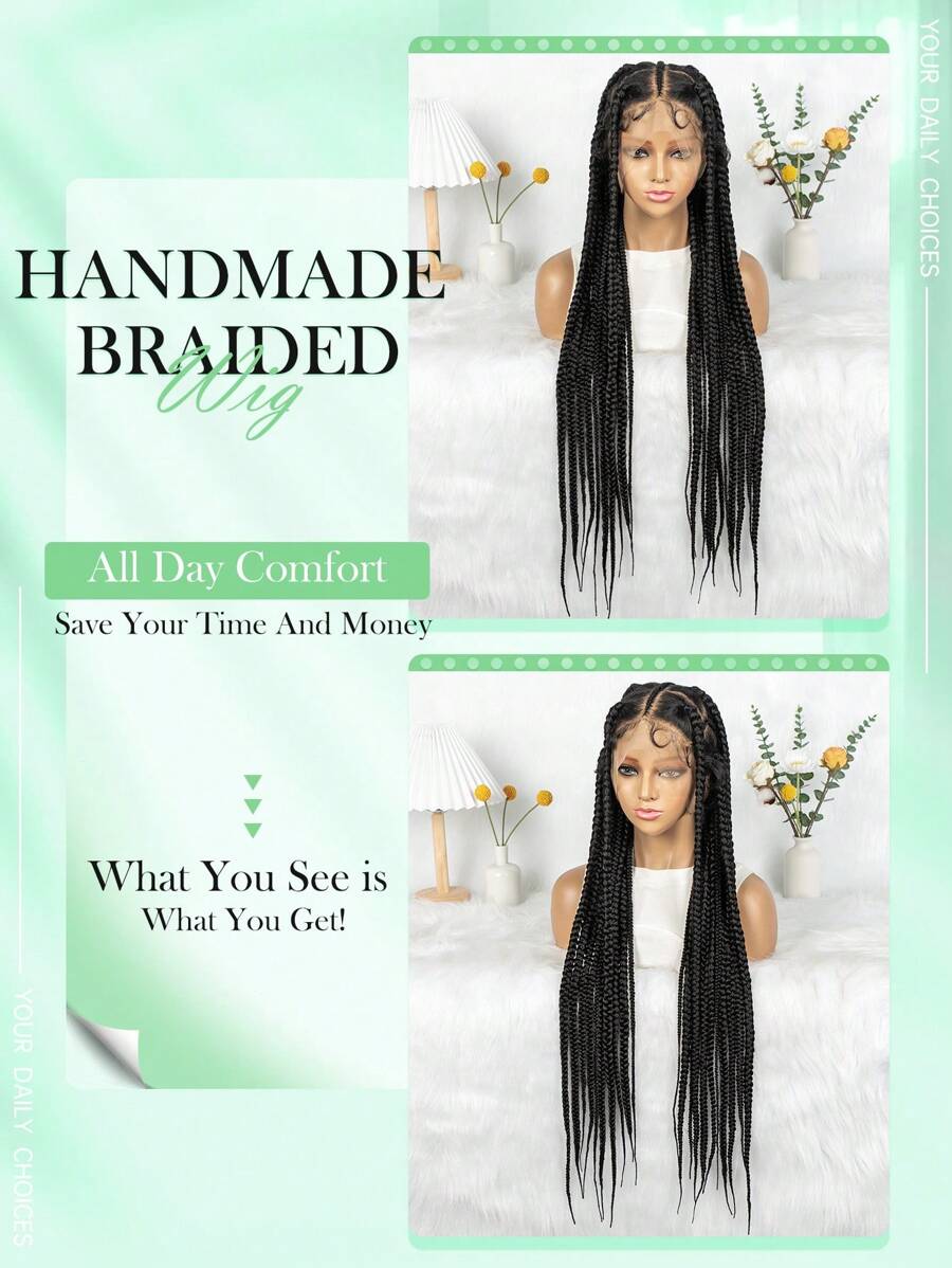 Knotless Boho Box Braided Wig 36" Over Hip Length Tangle-Less Full HD Lace Braided Wig