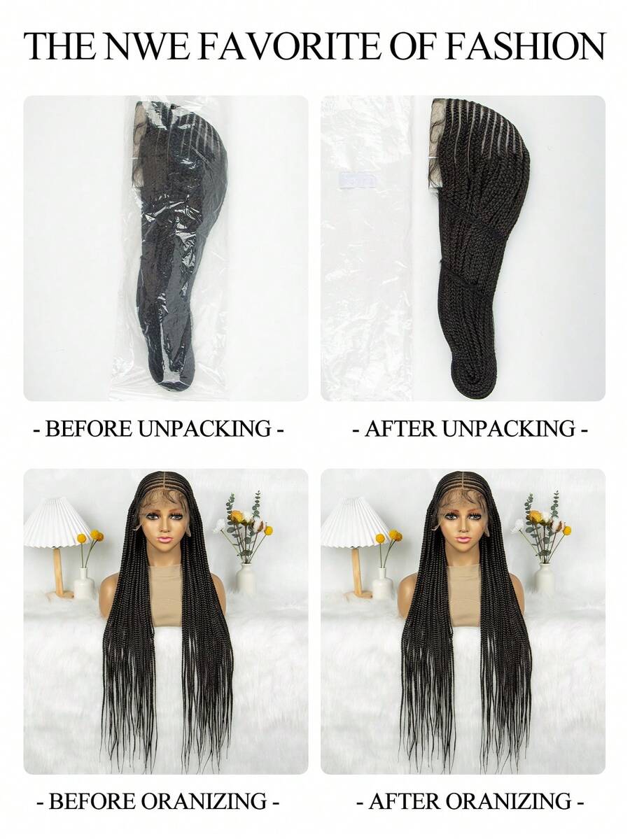 Boho Knotless Braids Invisible Tiny Knots Full HD Lace Braided Wig Tangle-free Curly Ends 36InchLuxury Full Lace Wig