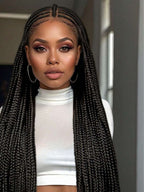 Boho Knotless Braids Invisible Tiny Knots Full HD Lace Braided Wig Tangle-free Curly Ends 36InchLuxury Full Lace Wig