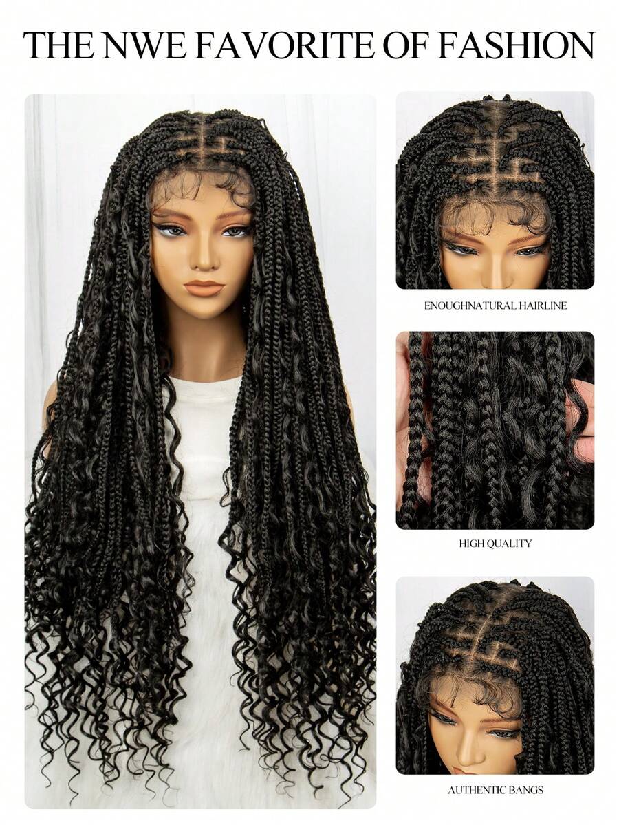 32 Inch Bohemian Box Braids Wig Cornrow Braided Wig Lace Front Goddess Braids Wig Crochet Braided Wig