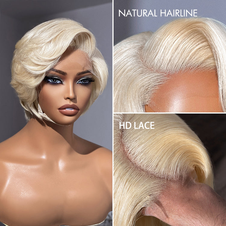 613 Blonde Pixie Cut Wig Glueless Minimalist HD Lace C Part Short Wig 100% Human Hair Pre-Cut Lace