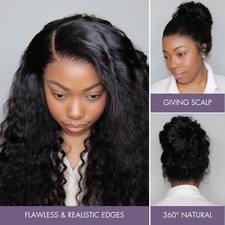 48H Delivery | Water Wave 360 Lace Flexi-Fit Invisi Drawstring Cap Long Wig 100% Human Hair Pre-bleached & Pre-plucked & Pre-Cut Lace