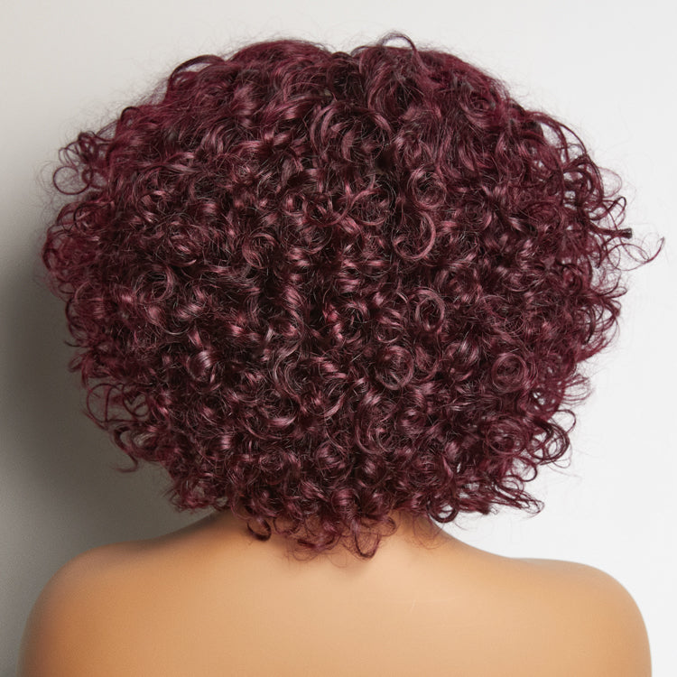 Trendy Burgundy Curly Bob Glueless Minimalist HD Lace T Part 99J Hair Color Wig 100% Human Hair