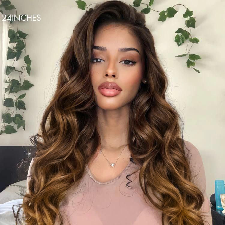 PartingMax Glueless Wig Ombre Brown Loose Body Wave 7x6 Closure HD Lace Wig