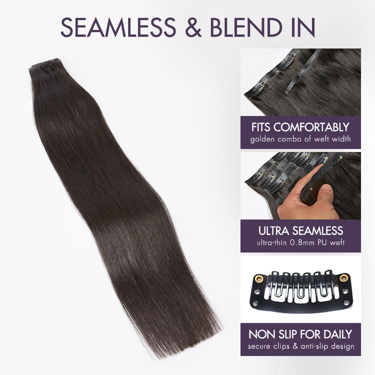 Ultra Natural Seamless Yaki Straight Clip in Extensions Real Human Hair Pieces 135g 9pcs / 7pcs