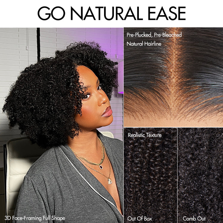 Go Natural Ease | Breathable Cap Natural Bouncy Fluffy Jerry Curl Glueless 5x5 Closure Lace Wig