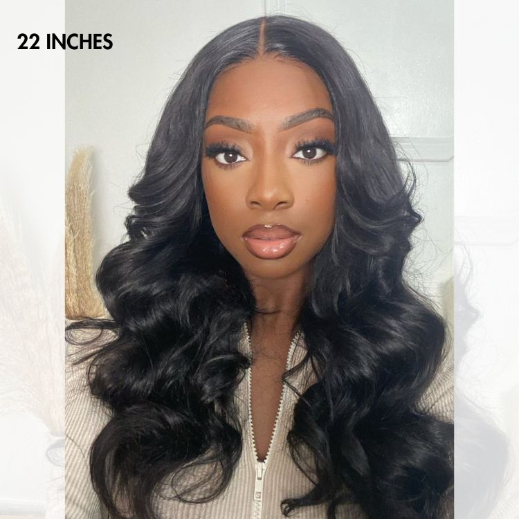 Natural Black Loose Body Wave 5x5 Closure HD Lace Glueless Mid Part Long Wig