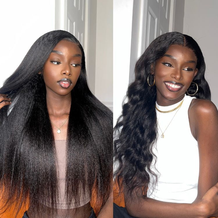 Natural Kinky Straight Glueless 5x5 / 13x4 HD Lace Long Wig 100% Human Hair