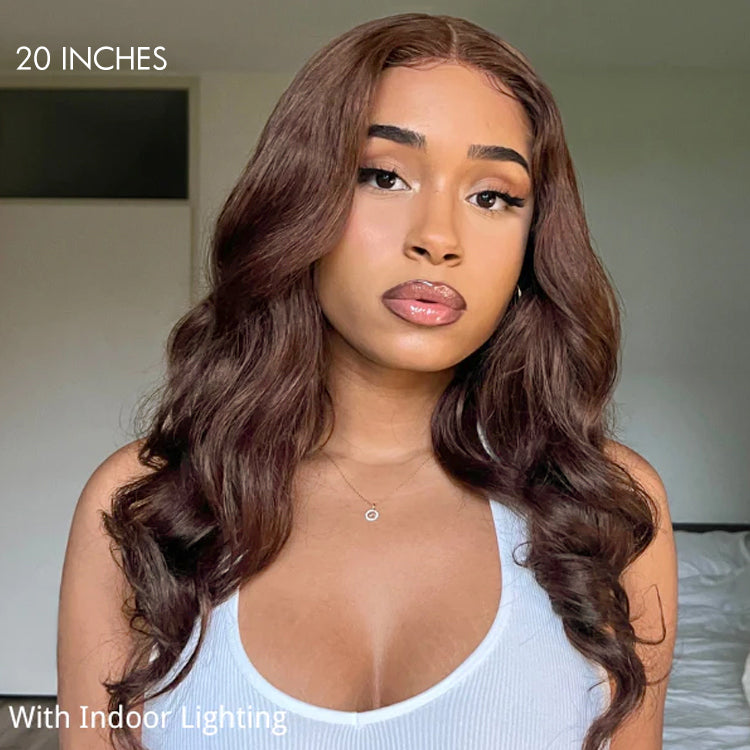 Chestnut Brown Loose Wave 5x5 Closure Lace Glueless Mid Part Long Wig 100% Human Hair