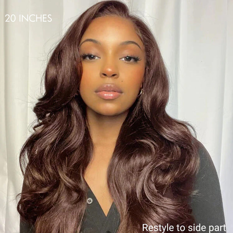 Chestnut Brown Loose Wave 5x5 Closure Lace Glueless Mid Part Long Wig 100% Human Hair