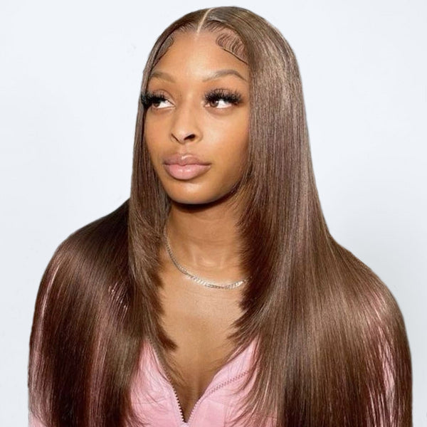 Straight Chocolate Brown Color Layered Cut Wear Go Glueless Wig