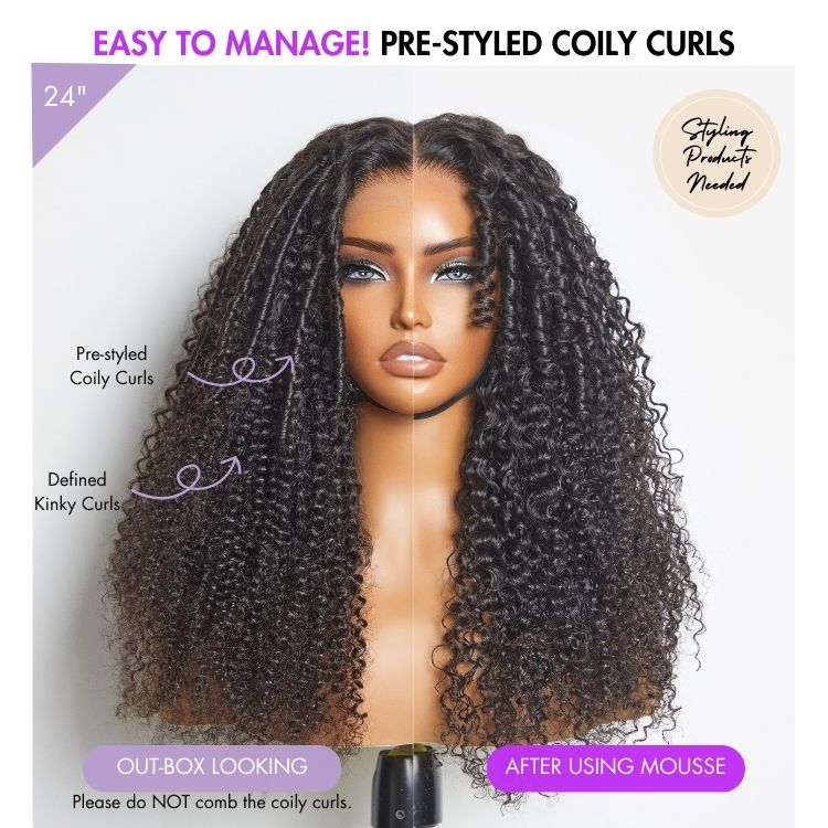 Go Natural Ease | Kinky Curly Full Hair Glueless 5x5 Closure Lace Long Curly Wig Ready to Go