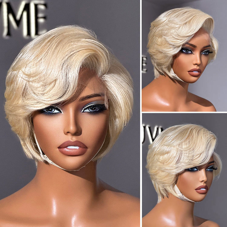 613 Blonde Pixie Cut Wig Glueless Minimalist HD Lace C Part Short Wig 100% Human Hair Pre-Cut Lace