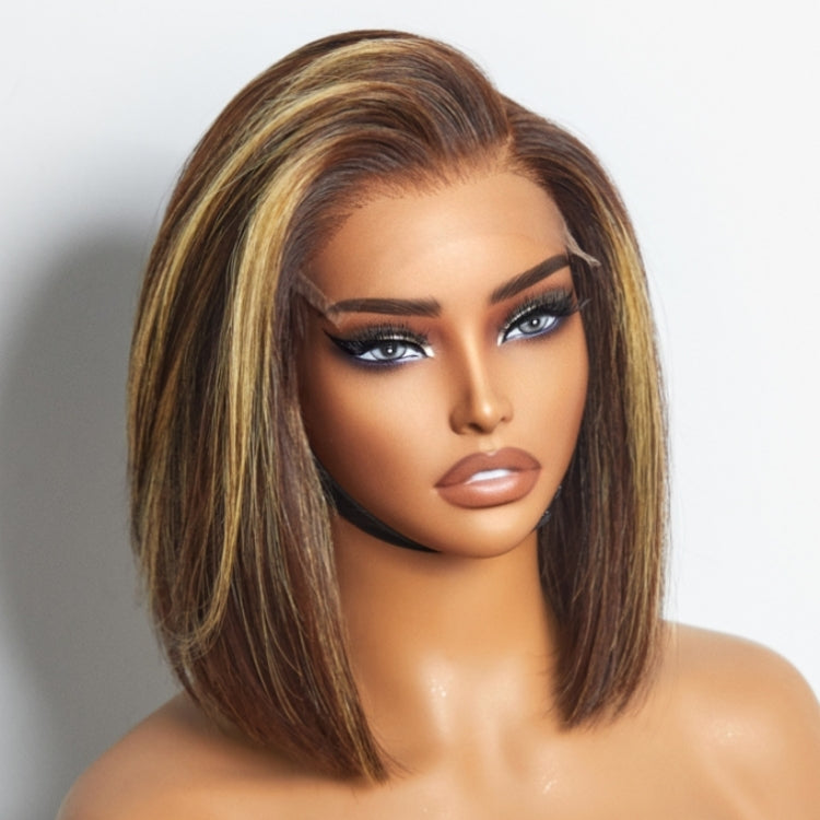 PartingMax Glueless Wig Honey Blonde Highlight Silky Blunt Cut 7x6 Closure HD Lace Bob Wig