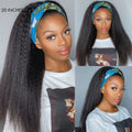 Put On & Go Glueless Kinky Straight Headband Long Wig 100% Human Hair (Get Free Trendy Headbands)
