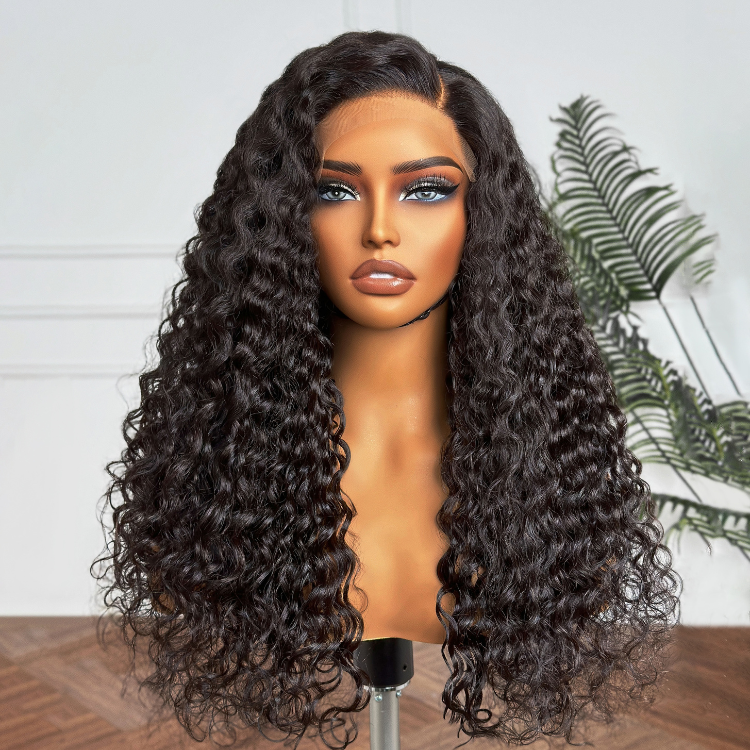 Natural Black Funmi Curly Glueless 5x5 Closure Lace Wig  | Large & Small Cap Size - US Only
