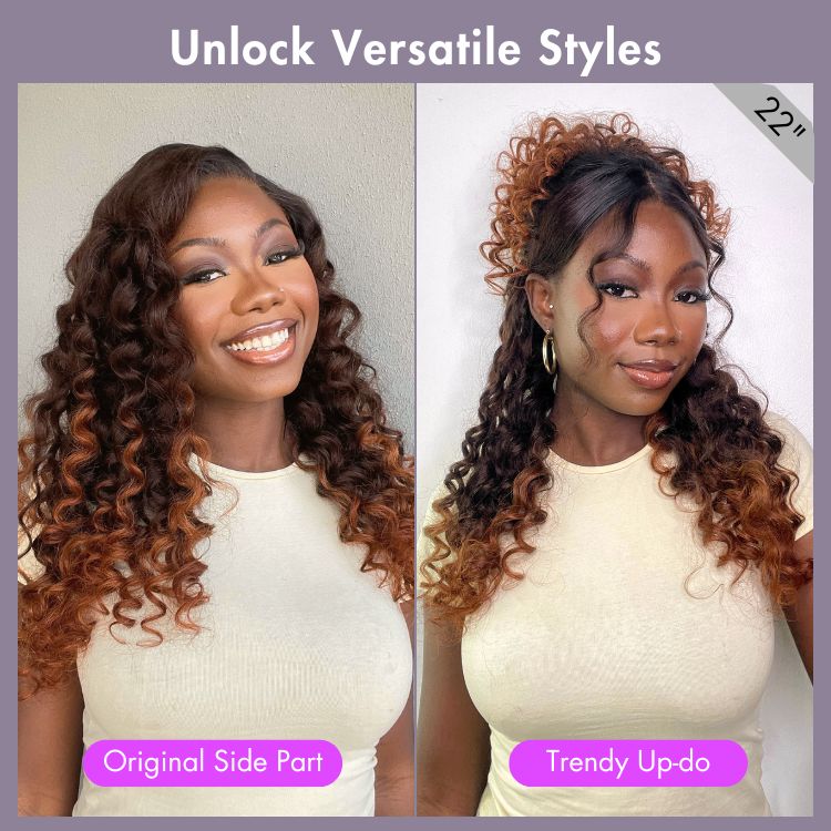 PartingMax Glueless Wig Ombre Copper Brown Water Wave 7x6 Closure HD Lace Wig