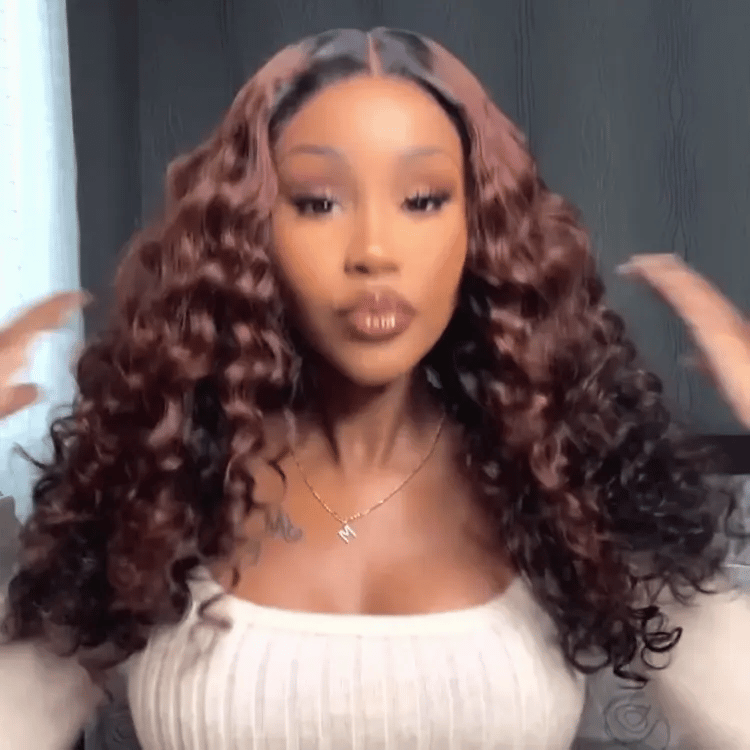 Classic and Chic Peekaboo Ombre Brown Water Wave Glueless 5x5 Closure Lace Curly Wig