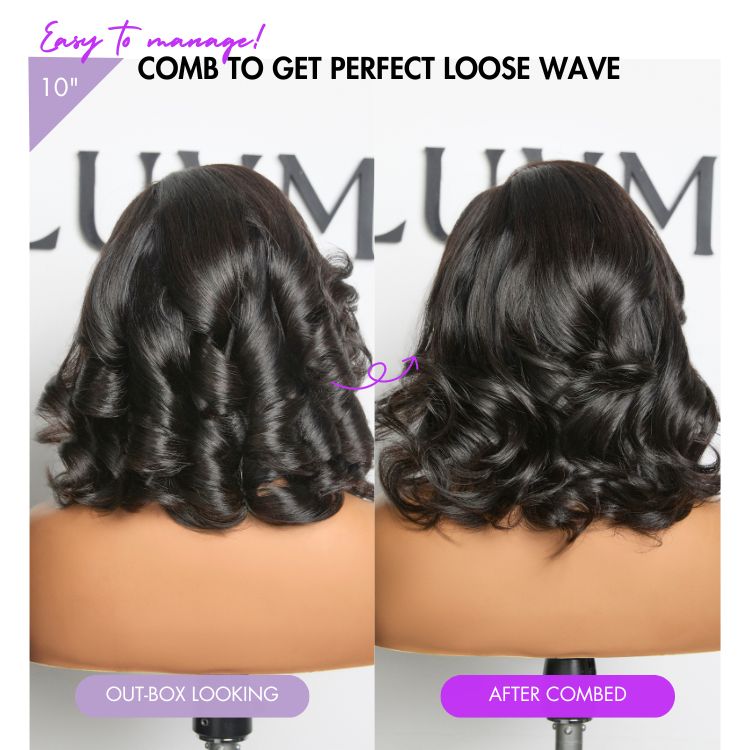 \Honey Brown with Blonde Highlights / Natural Black Bouncy Body Wave Glueless 13x4 Frontal Lace Human Hair Wig