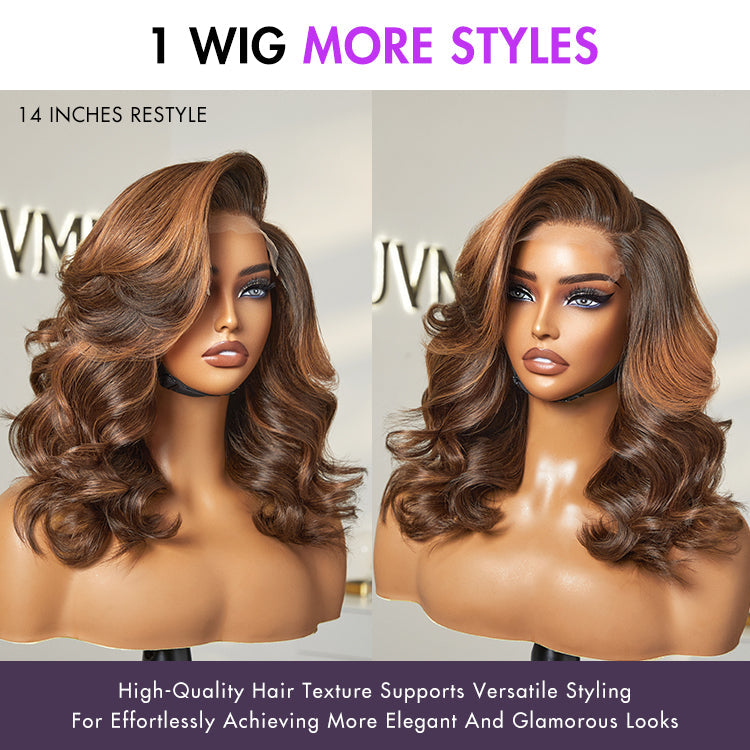 Effortlessly Chic Butterfly Haircut Pre-Layered Cut Brown Highlight Glueless Minimalist HD Lace Shoulder Length Wig