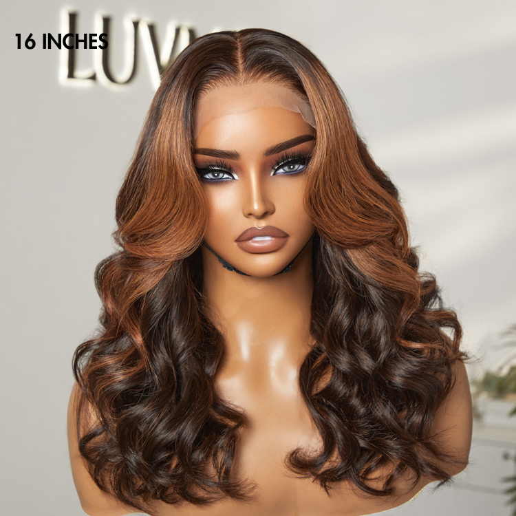 Elegant Copper Ombre Highlights Loose Body Wave Glueless 5x5 Closure Wig Breathable Cap
