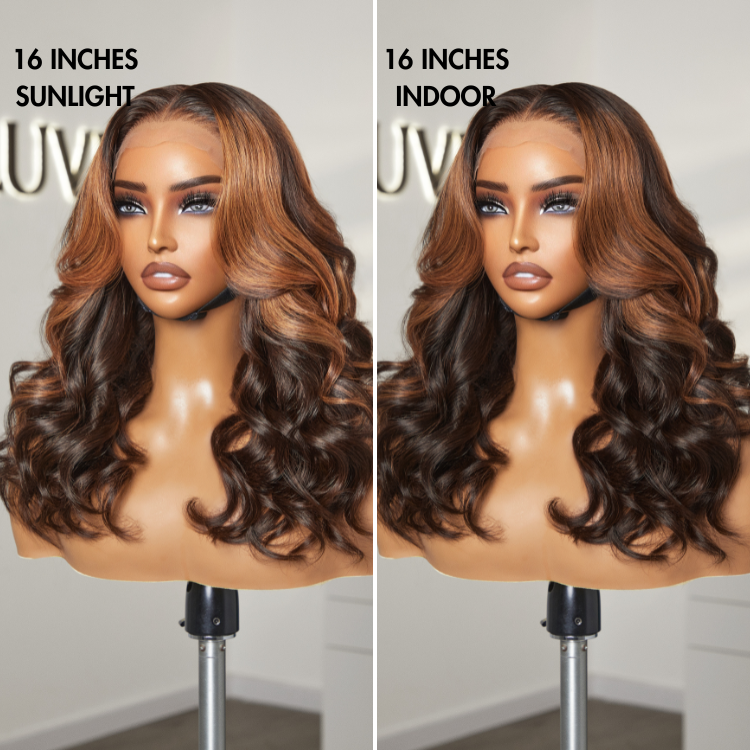 Elegant Copper Ombre Highlights Loose Body Wave Glueless 5x5 Closure Wig Breathable Cap