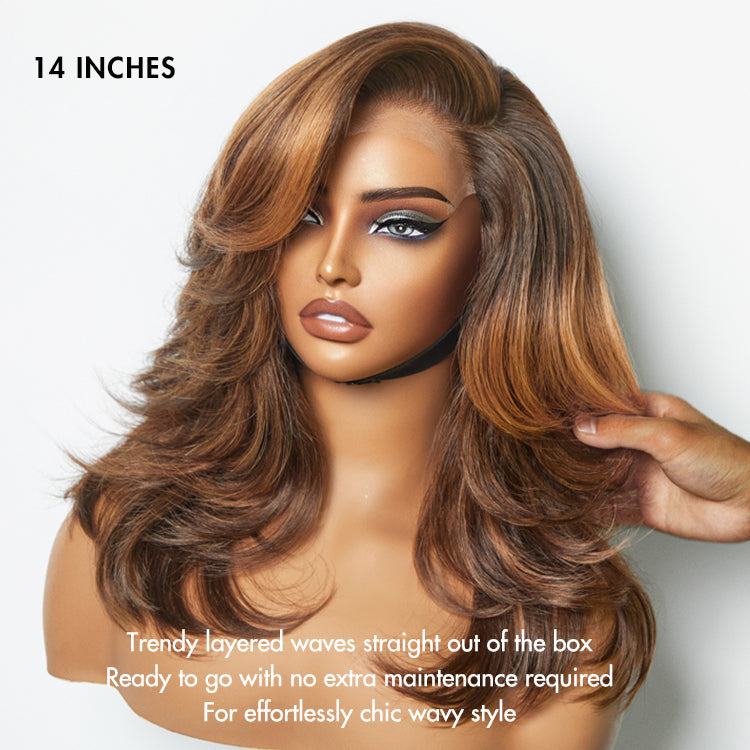 Effortlessly Chic Butterfly Cut Layered Wavy Glueless HD Minimalist Lace Short Wig