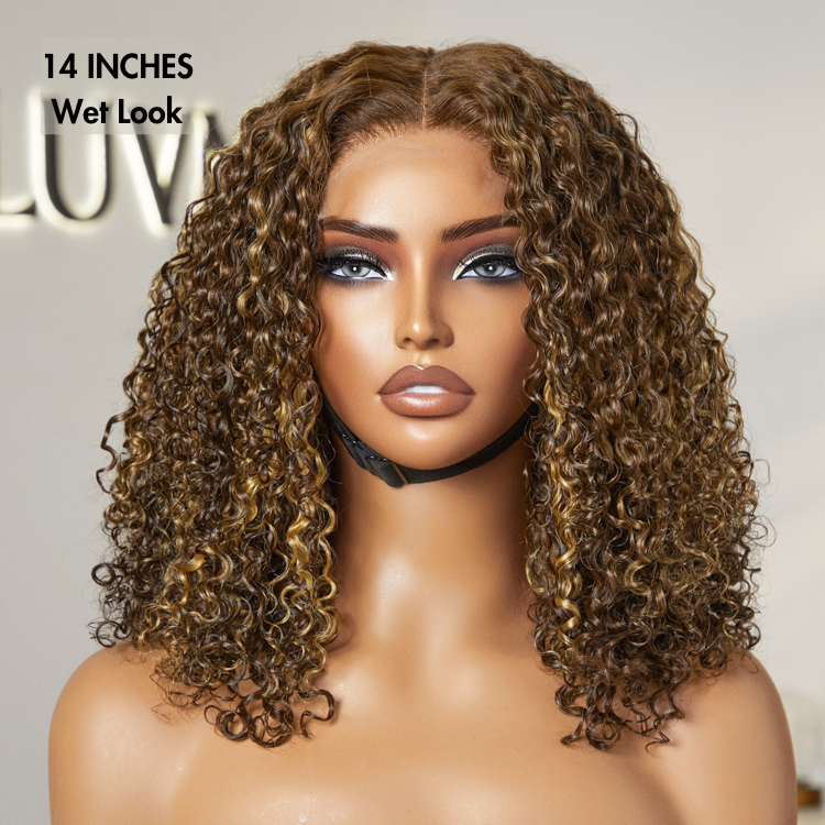 180% Density Honey Blonde Highlight Kinky Curly Glueless 5x5 Closure HD Lace Wig Breathable Cap