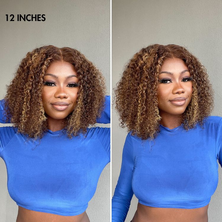 180% Density Honey Blonde Highlight Kinky Curly Glueless 5x5 Closure HD Lace Wig Breathable Cap