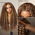180% Density Honey Blonde Highlight Kinky Curly Glueless 5x5 Closure HD Lace Wig Breathable Cap