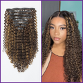 Seamless Brown Highlight Deep Wave Clip in Hair Extensions 135g 9pcs / 7pcs