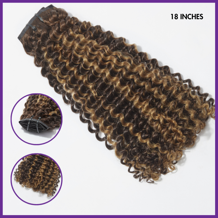 Seamless Brown Highlight Deep Wave Clip in Hair Extensions 135g 9pcs / 7pcs