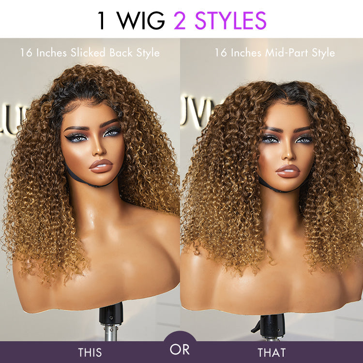 1 SEC INSTALL WIG | Sun-kissed Ombre Blonde Kinky Curly Glueless 5x5 Clouse Pre-Cut Lace Wig