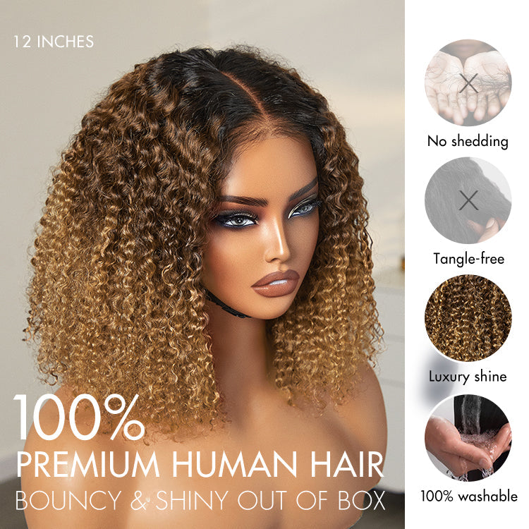 1 SEC INSTALL WIG | Sun-kissed Ombre Blonde Kinky Curly Glueless 5x5 Clouse Pre-Cut Lace Wig