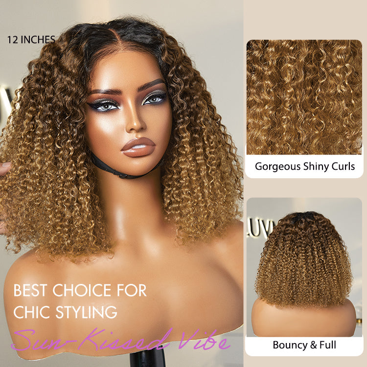 1 SEC INSTALL WIG | Sun-kissed Ombre Blonde Kinky Curly Glueless 5x5 Clouse Pre-Cut Lace Wig