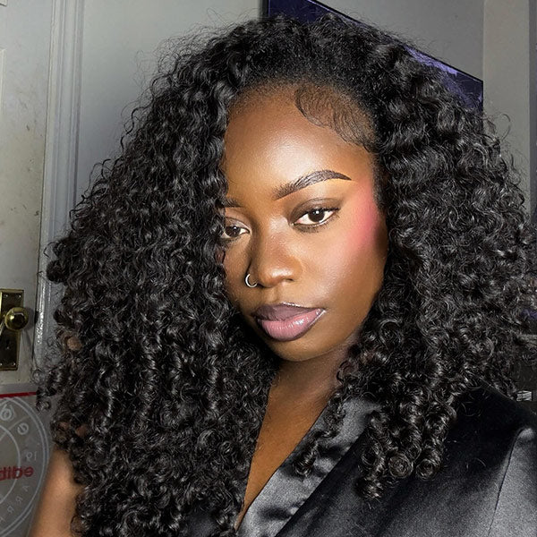 Burmese Curly Glueless Wigs Elastic Drawstring Snug Fit Wear Go Wigs With Finger Coils Ends