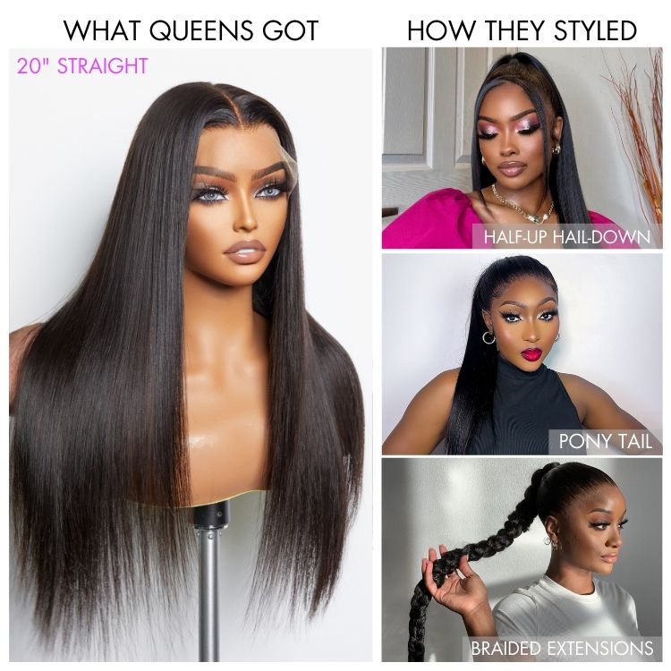 Full Lace Classy Natural Black Body Wave / Straight Free Parting Half Up Half Down Wig
