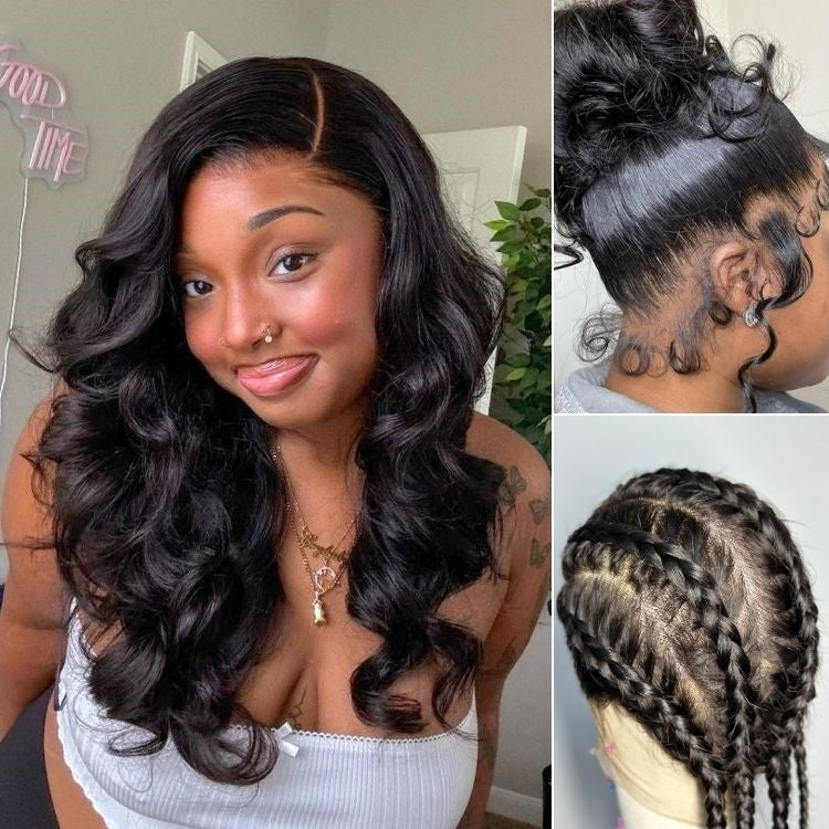 Full Lace Classy Natural Black Body Wave / Straight Free Parting Half Up Half Down Wig