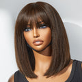 Beginner Friendly Breathable Cap Yaki Blunt Cut Minimalist Lace Brown Bob Wig with Bangs